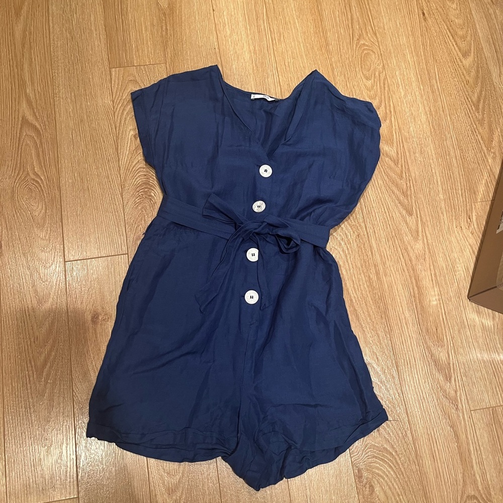 Mango indigo linen romper size 6
